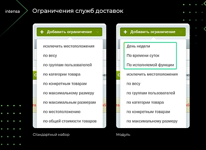 Intensa: Расширение набора ограничений для служб доставок и оплат для интернет-магазина (intensa.restriction) - solution for Bitrix